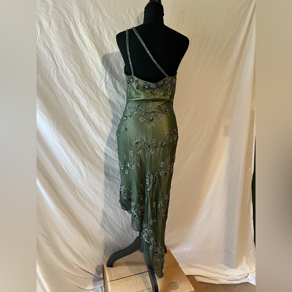 Vintage Scala Asymmetric Beaded Green Evening Dress - Picture 12 of 16